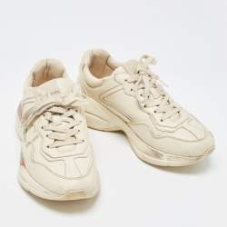 Gucci Cream Leather Rhyton Sneakers Size 38.5