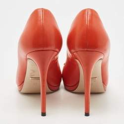 مملوكة مسبقًا Gucci Orange Leather Hollywood Horsebit Peep Toe  Pumps Size 37
