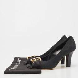 Gucci Black GG Canvas Interlocking G Buckle Open Toe Pumps Size 38