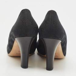 Gucci Black GG Canvas Interlocking G Buckle Open Toe Pumps Size 38