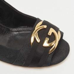 Gucci Black GG Canvas Interlocking G Buckle Open Toe Pumps Size 38