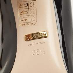 Pre Owned Gucci Black Patent Leather Pearl Embellished Block Heel Pumps Size 38.5