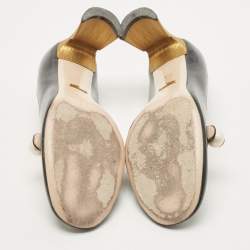 Pre Owned Gucci Black Patent Leather Pearl Embellished Block Heel Pumps Size 38.5