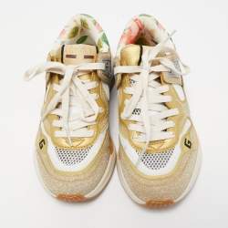 Gucci Cream/Metallic Leather and Glitter Ultrapace Low Top Sneakers Size 36.5