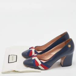 Pre Owned Gucci Blue Leather Aline Block Heel Pumps Size 36.5