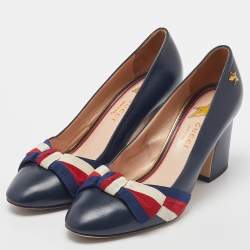 Pre Owned Gucci Blue Leather Aline Block Heel Pumps Size 36.5