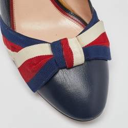 Pre Owned Gucci Blue Leather Aline Block Heel Pumps Size 36.5