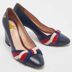 Pre Owned Gucci Blue Leather Aline Block Heel Pumps Size 36.5