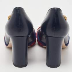 Pre Owned Gucci Blue Leather Aline Block Heel Pumps Size 36.5