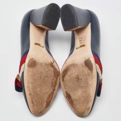 Pre Owned Gucci Blue Leather Aline Block Heel Pumps Size 36.5