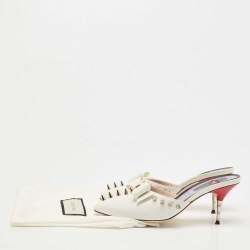 Gucci White Patent Leather Spikes GG Bow Slide Mules Size 38