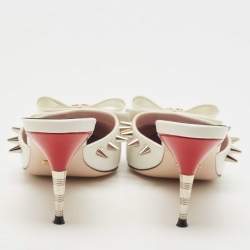 Gucci White Patent Leather Spikes GG Bow Slide Mules Size 38