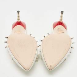 Gucci White Patent Leather Spikes GG Bow Slide Mules Size 38