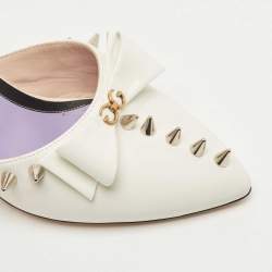 Gucci White Patent Leather Spikes GG Bow Slide Mules Size 38
