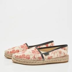 Pre Owned Gucci Beige Floral Printed Fabric Slip On Espradrille Flats Size 38.5
