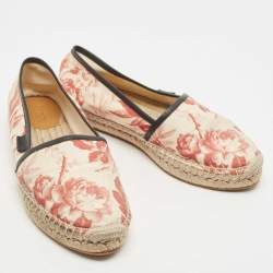 Pre Owned Gucci Beige Floral Printed Fabric Slip On Espradrille Flats Size 38.5