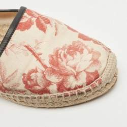 Pre Owned Gucci Beige Floral Printed Fabric Slip On Espradrille Flats Size 38.5