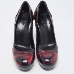 Pre Owned Gucci Tow Tone Brogue Leather GG Platform Pumps Size 40
