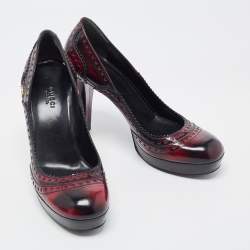 Pre Owned Gucci Tow Tone Brogue Leather GG Platform Pumps Size 40