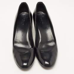 Pre Owned Gucci Black Patent Leather Wedge Round Toe Pumps Size 39