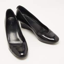 Pre Owned Gucci Black Patent Leather Wedge Round Toe Pumps Size 39