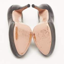 Pre Owned Gucci Black Leather Platform Round Toe Pumps Size 37.5