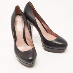 Pre Owned Gucci Black Leather Platform Round Toe Pumps Size 37.5