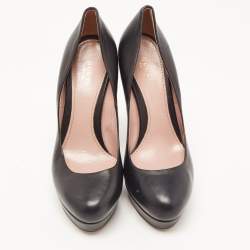 Pre Owned Gucci Black Leather Platform Round Toe Pumps Size 37.5