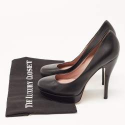 Pre Owned Gucci Black Leather Platform Round Toe Pumps Size 37.5
