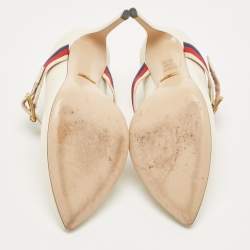 مملوكة مسبقًا Gucci White Leather Sylvie Mary Jane Buckle Detail Pointed Toe Pumps Size 37