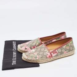 Pre Owned Gucci Brown/Beige GG Floral Print Supreme Canvas Espadrille Flats Size 40