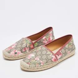 Pre Owned Gucci Brown/Beige GG Floral Print Supreme Canvas Espadrille Flats Size 40