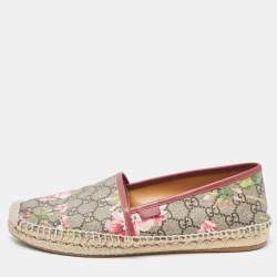 Pre Owned Gucci Brown/Beige GG Floral Print Supreme Canvas Espadrille Flats Size 40