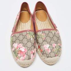 Pre Owned Gucci Brown/Beige GG Floral Print Supreme Canvas Espadrille Flats Size 40