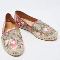 Pre Owned Gucci Brown/Beige GG Floral Print Supreme Canvas Espadrille Flats Size 40