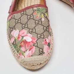Pre Owned Gucci Brown/Beige GG Floral Print Supreme Canvas Espadrille Flats Size 40