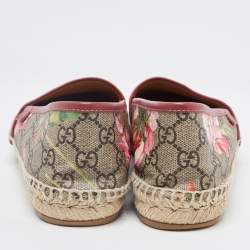 Pre Owned Gucci Brown/Beige GG Floral Print Supreme Canvas Espadrille Flats Size 40