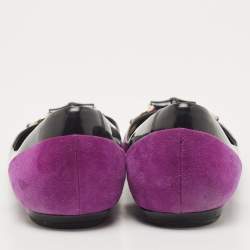 Gucci Purples/Black Patent Leather And Suede Bamboo Horsebit Ballet Flats Size 39.5