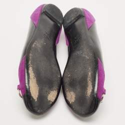 Gucci Purples/Black Patent Leather And Suede Bamboo Horsebit Ballet Flats Size 39.5