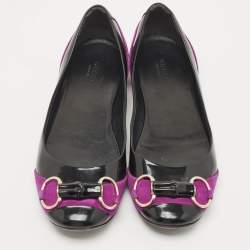 Gucci Purples/Black Patent Leather And Suede Bamboo Horsebit Ballet Flats Size 39.5