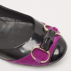 Gucci Purples/Black Patent Leather And Suede Bamboo Horsebit Ballet Flats Size 39.5