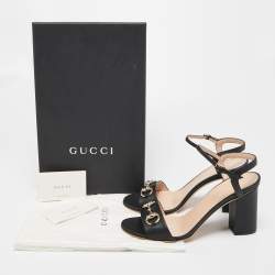 Gucci Black Leather Horsebit Ankle Strap Open Toe Block Heel Sandals Size 38