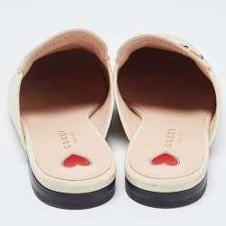 Gucci White Leather Princetown Horsebit Flat Mules Size 37.5