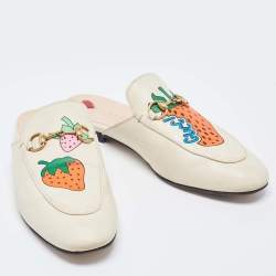 Gucci White Leather Princetown Horsebit Flat Mules Size 37.5