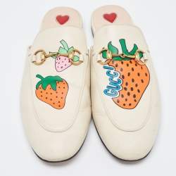 Gucci White Leather Princetown Horsebit Flat Mules Size 37.5