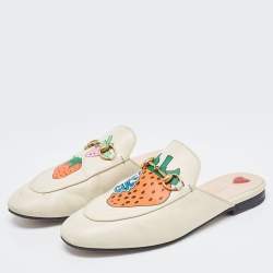 Gucci White Leather Princetown Horsebit Flat Mules Size 37.5