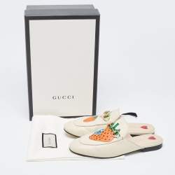 Gucci White Leather Princetown Horsebit Flat Mules Size 37.5