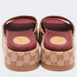 Gucci Beige GG Canvas Platform Flat Slides Size 38