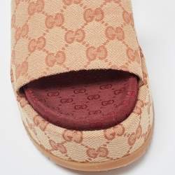 Gucci Beige GG Canvas Platform Flat Slides Size 38
