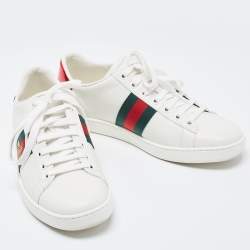Pre Owned Gucci White Leather Ace Bee Low Top Sneakers Size 38